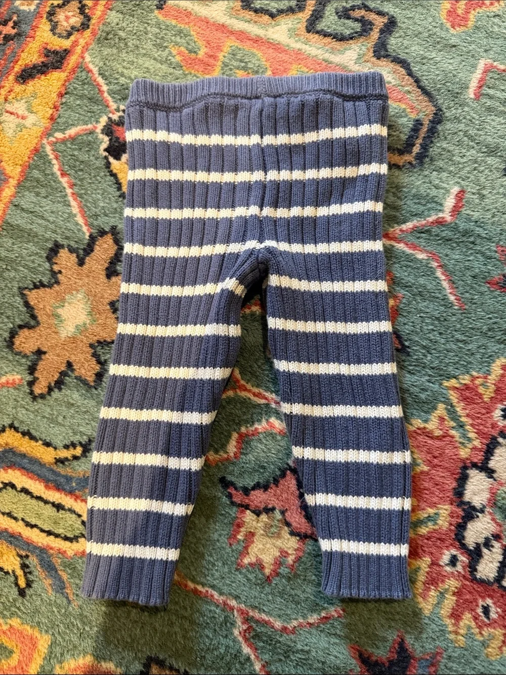 Baby Striped Knit Leggings - Blue & Cream